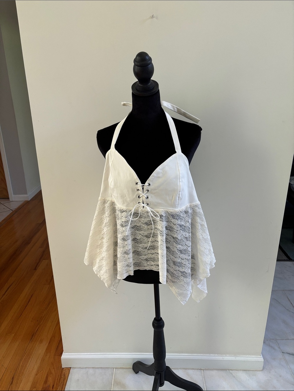 Madden NYC Cream Lace Halter Top